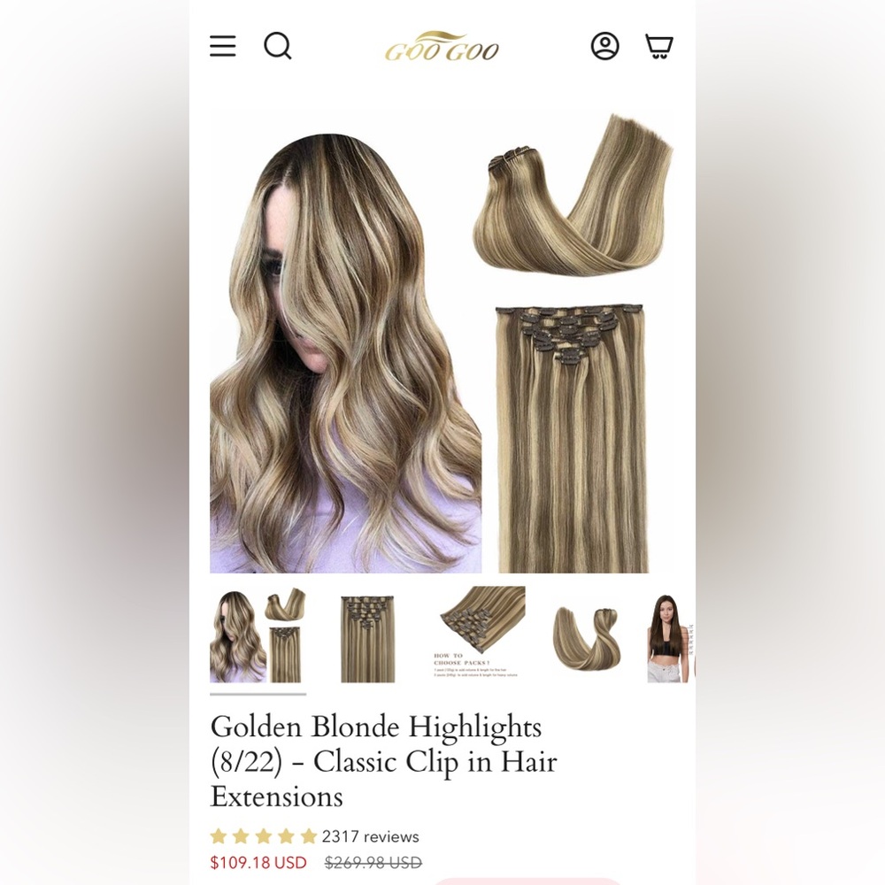 GooGoo clip in hair extension’s 20inch